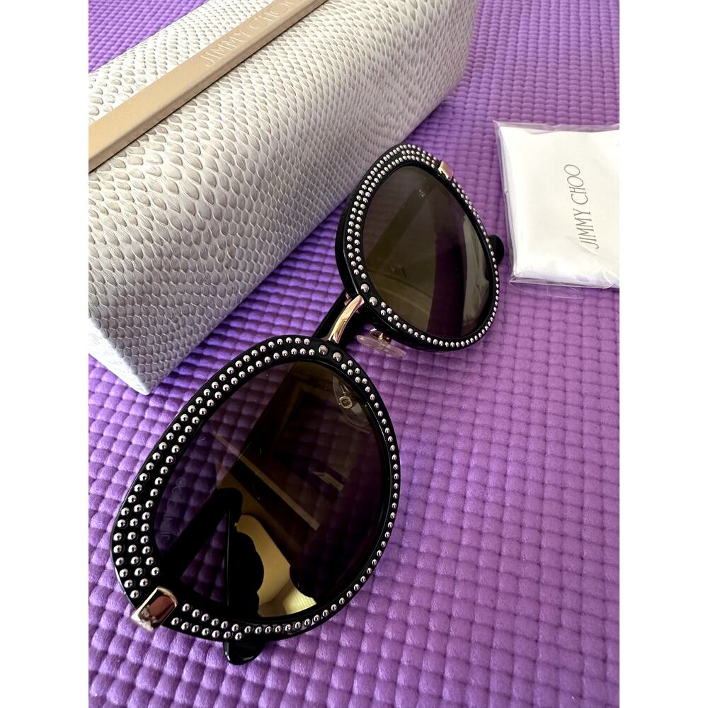 New Jimmy Choo MORI/S Studded Black Round Sunglasses 52mm